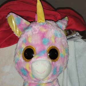 Ty Beanie Boos FANTASIA the Unicorn 9" Plush Toy with Glitter Eyes Rainbow Color